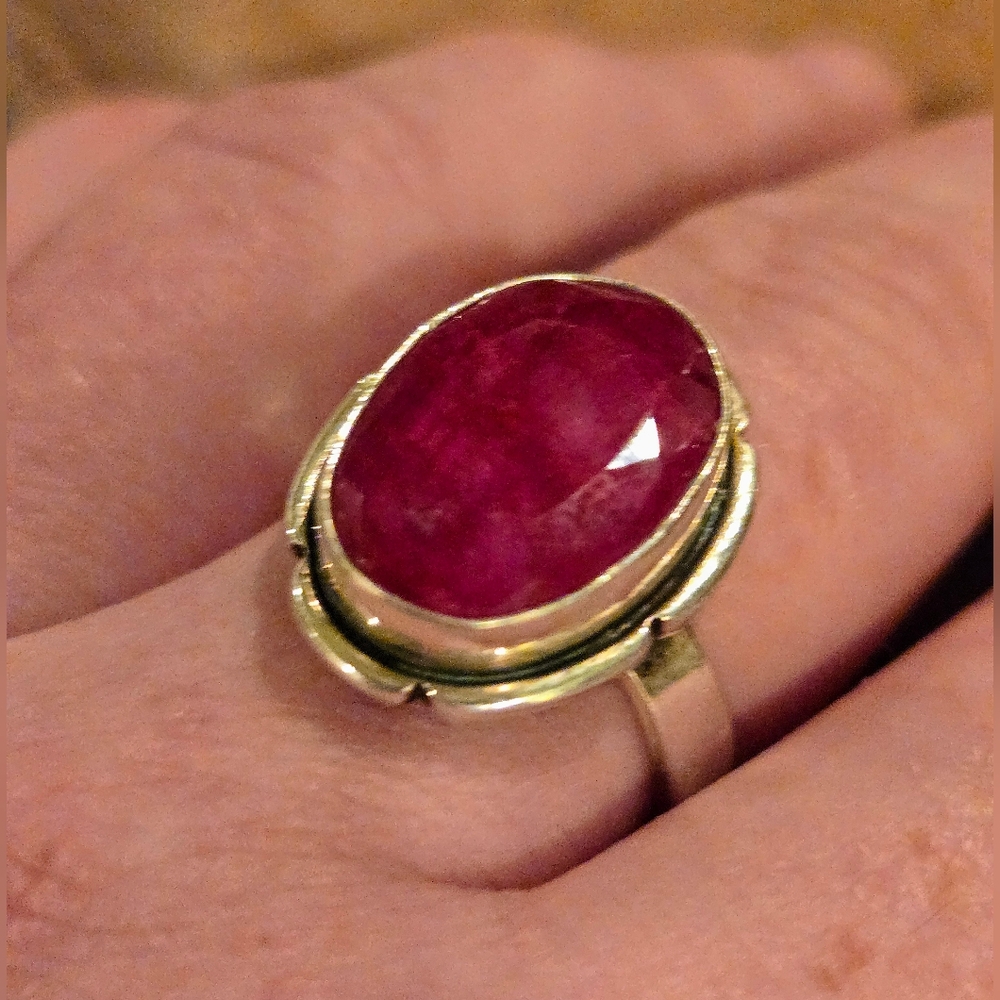 Sterling Silver Ruby Statement Ring Size 6.5 - image 1